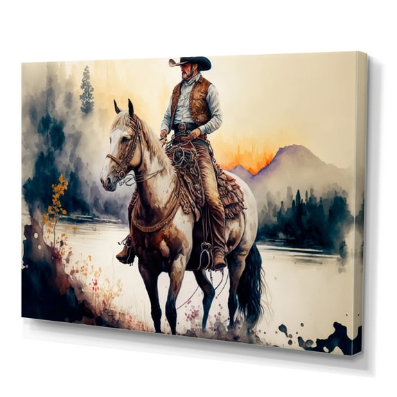 Designart Western Cowboy Riding A Horse II Canvas Wall Art