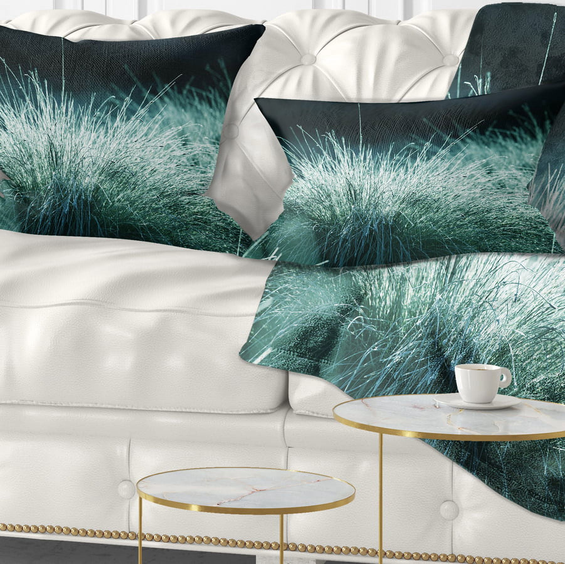 Designart Wet Green Grass in Downpour - Landscape Printed Throw Pillow - 12x20