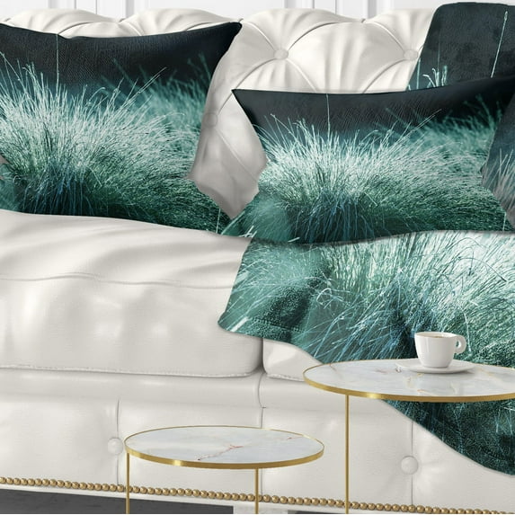 Designart Wet Green Grass in Downpour - Landscape Printed Throw Pillow - 12x20