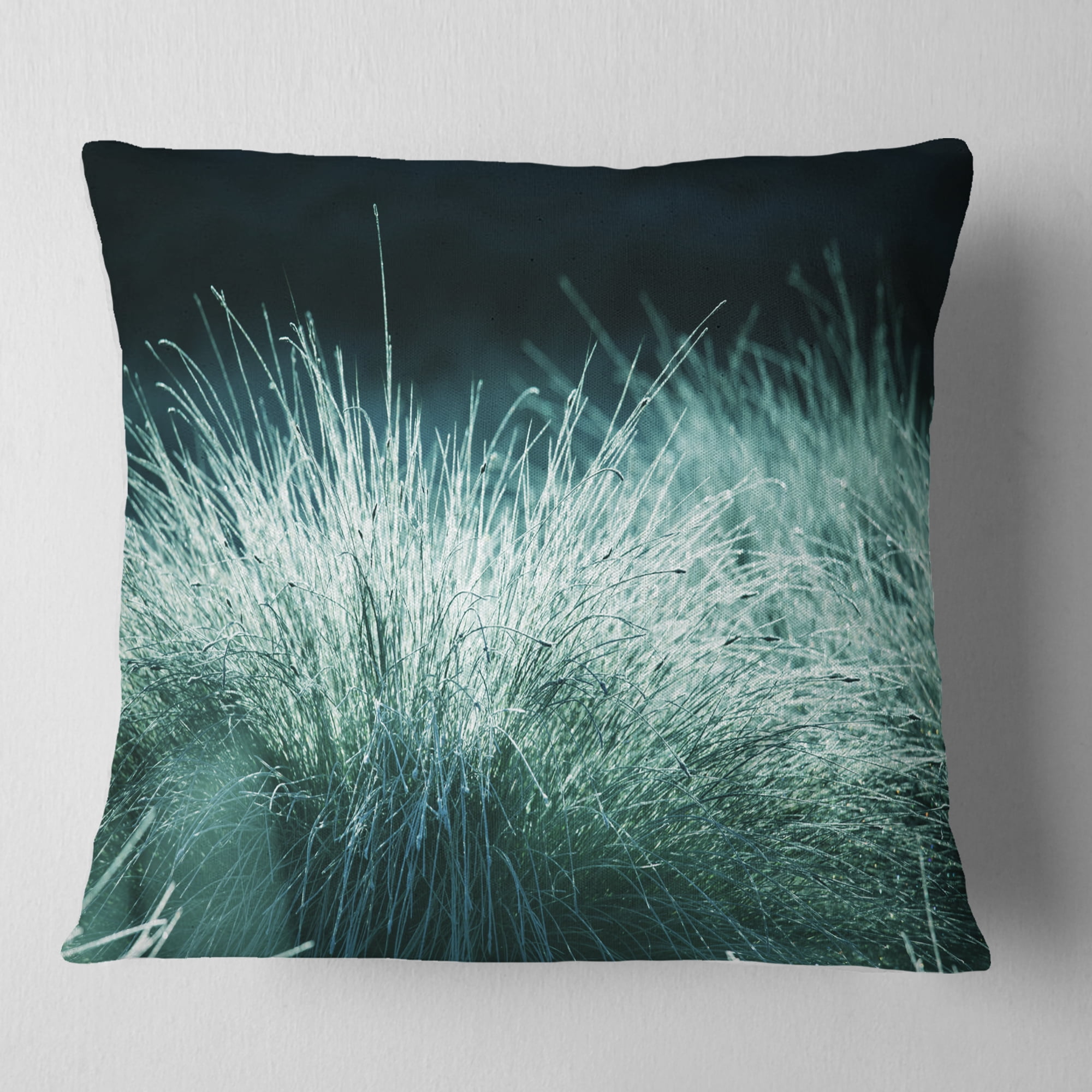 Designart Wet Green Grass in Downpour - Landscape Printed Throw Pillow - 18x18