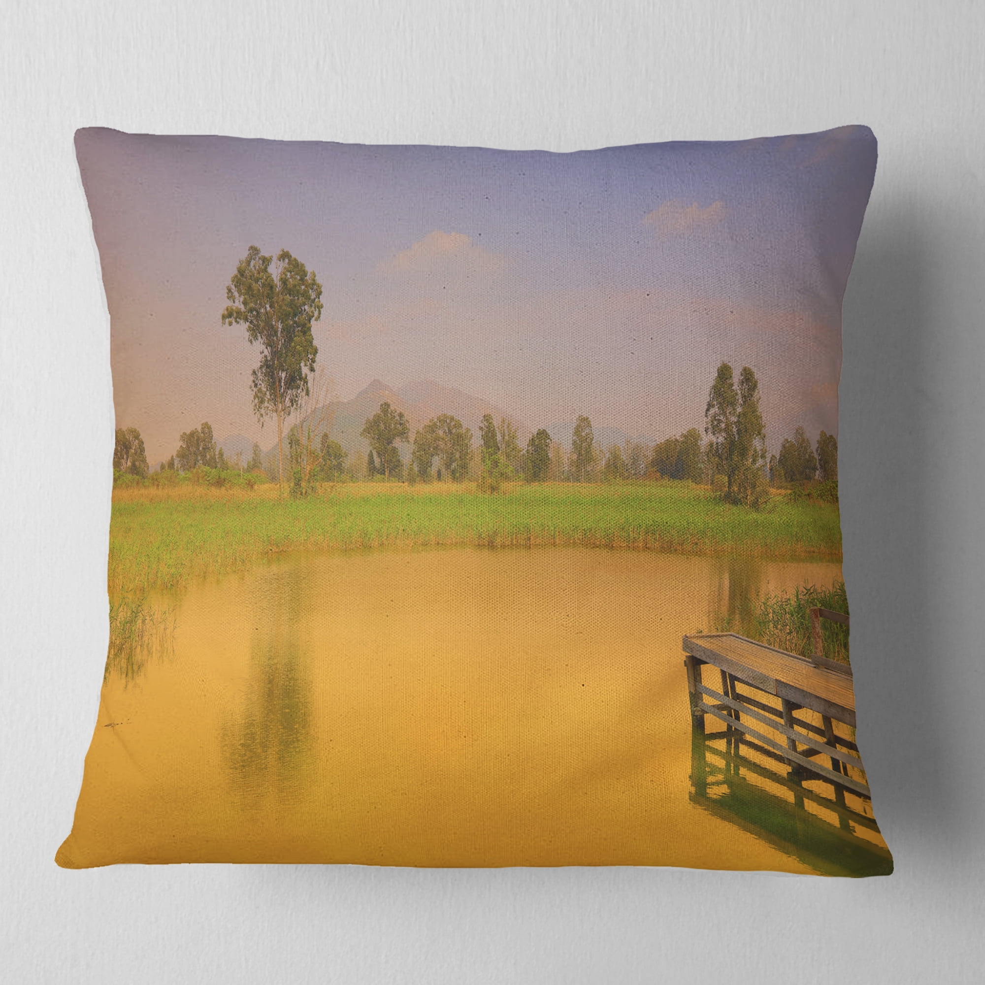 Designart Wetland of Nam Sang Wai Orange - Seascape Throw Pillow - 18x18