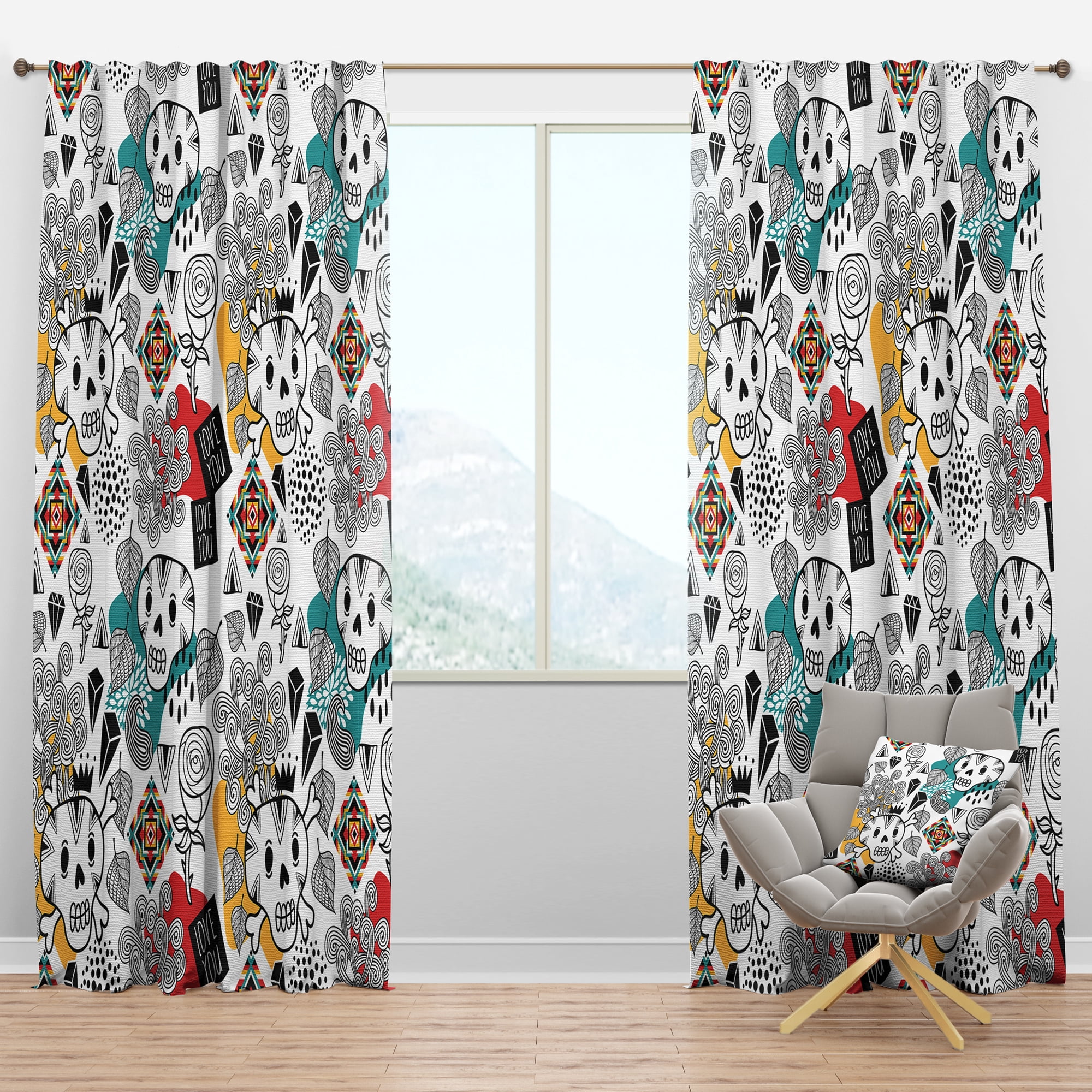 Designart 'Whales and Botanical Pattern' Modern Blackout Curtain Panel