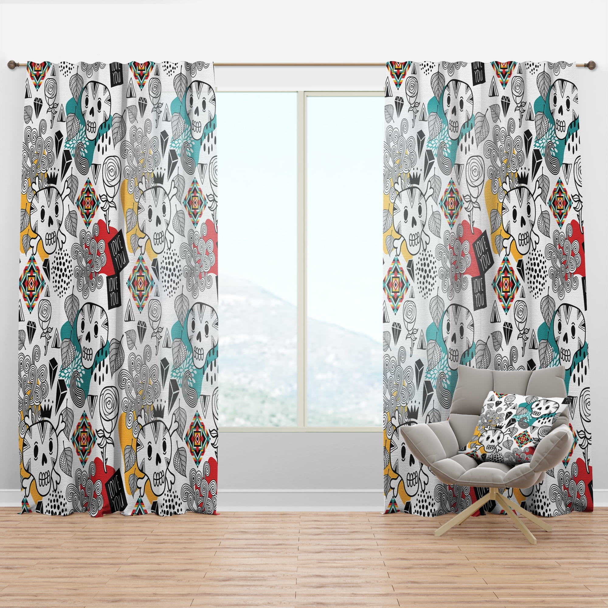 Designart 'Whales and Botanical Pattern' Modern Curtain Panel