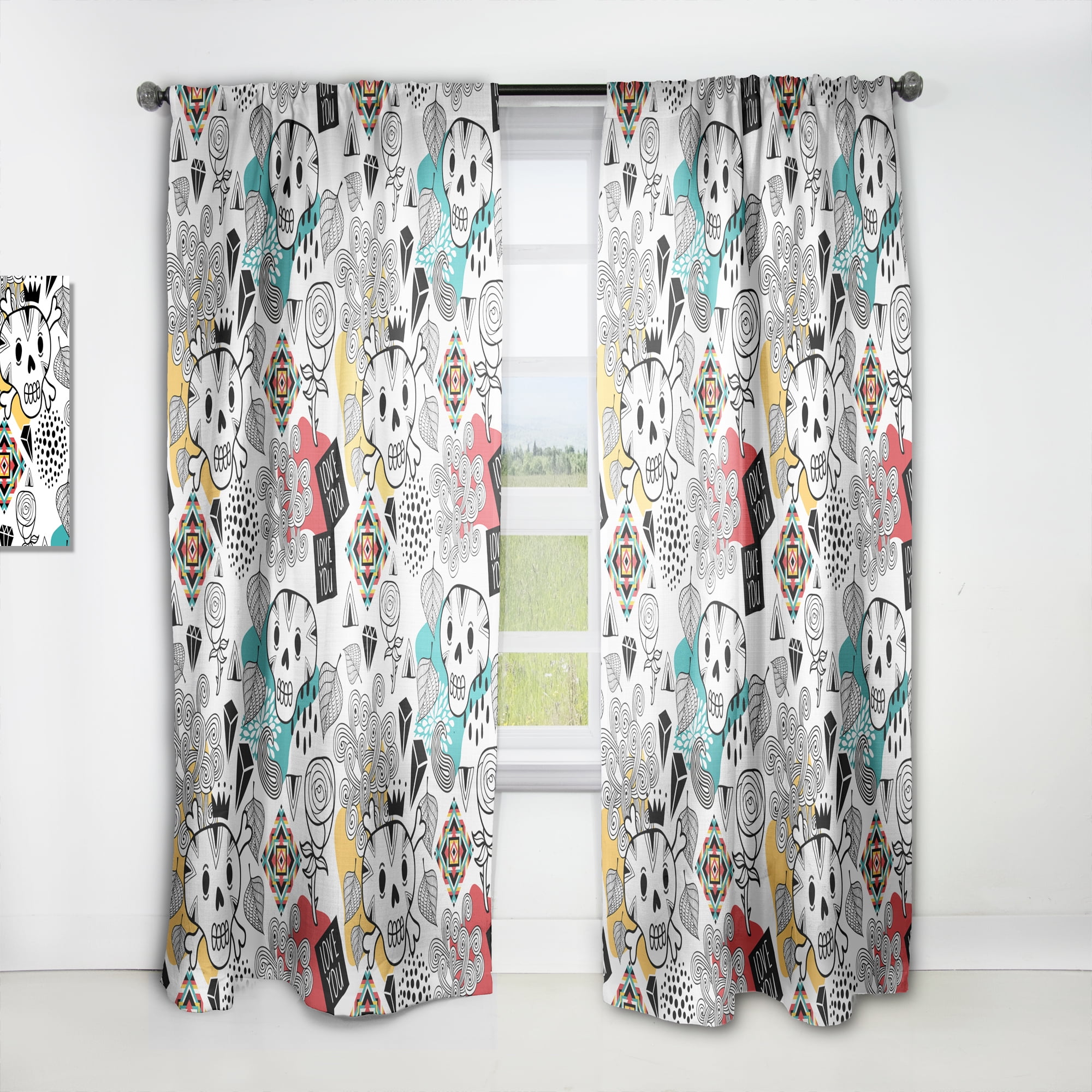 Designart 'Whales and Botanical Pattern' Modern Curtain Panel