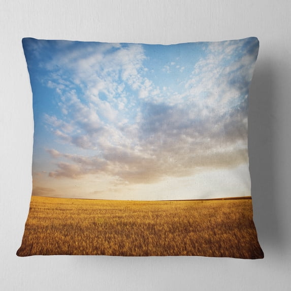 Designart Wheat Field under Summer Sky - Landscape Printed Throw Pillow - 16x16