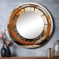 thumbnail image 1 of Designart "Wheels of Time The Old Cart in Orange III" Transportation Orange Large Round Mirror - Round Mirror Wall Décor - Modern Round Printed Mirror 36" x 36" Inch, 1 of 5