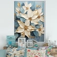thumbnail image 1 of Designart "Whimsical Blooms Of Beige And Blue Poinsettias" Poinsettias Floater Framed Canvas Wall Art, 1 of 5