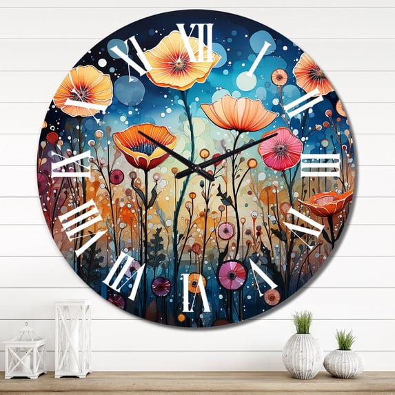 Designart "Whimsical Blooms of Wildflowers in Pointillism II" Floral Oversized Wall Clock