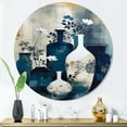thumbnail image 1 of Designart "Whimsical Clay Vase Blue And Cream II" Boho Pottery Metal Round Wall Art, 1 of 5