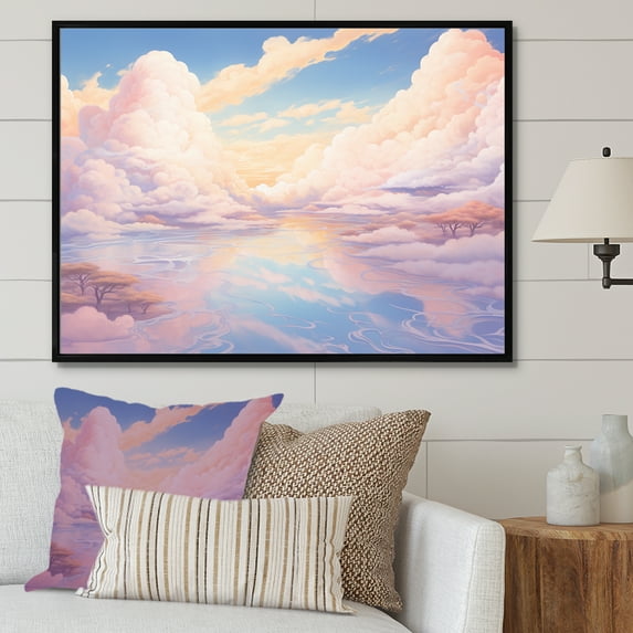 Designart "Whimsical Cloud Scenery II" Sky Floater Framed Wall Art Prints