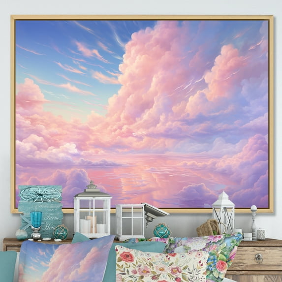 Designart "Whimsical Cloud Scenery III" Sky Floater Framed Wall Art Living Room