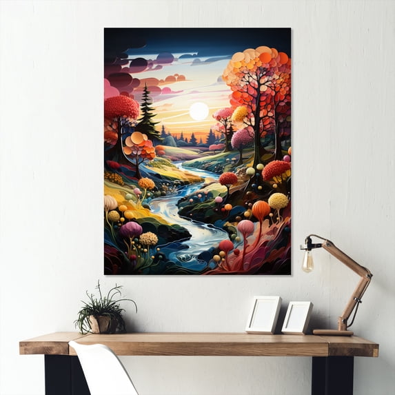 Designart "Whimsical Fairways I" Abstract Landscape Metal Wall Art