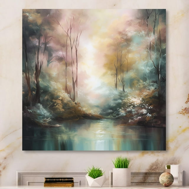 Designart "Whimsical Flowing Stream" Landscape Mountains Metal Art Living Room