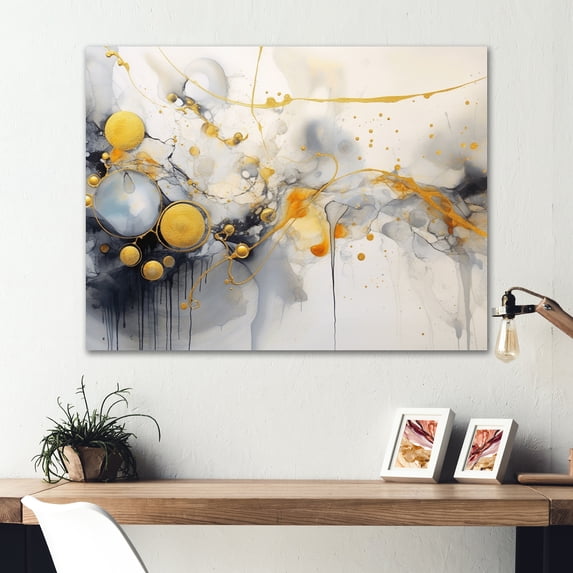 Designart "Whimsical Waves in Black and Gold II" Abstract Shapes Metal Wall Decor