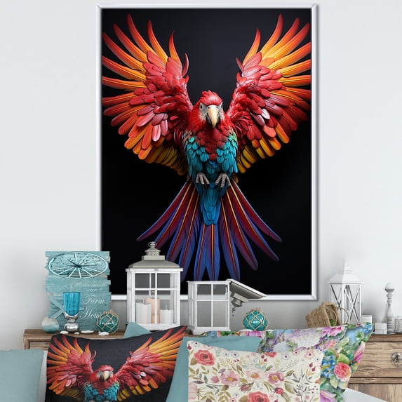 Designart "Whimsical Wings Of A Playful Parrot" Parrot Floater Framed Wall Art Living Room