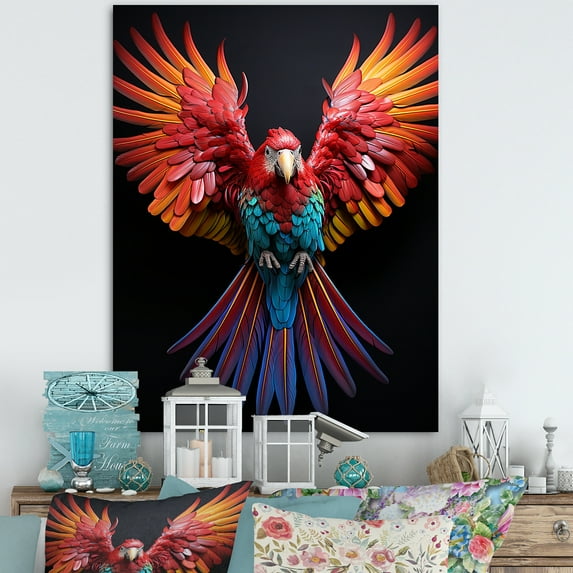 Designart "Whimsical Wings Of A Playful Parrot" Parrot Wall Art Living Room