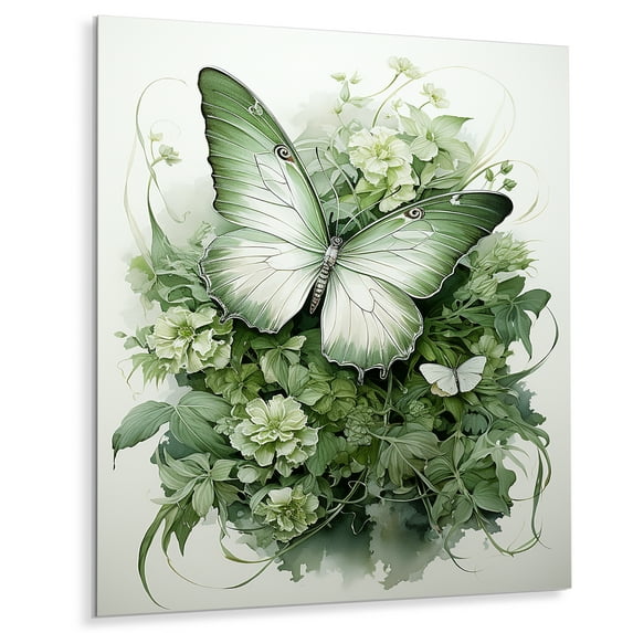 Designart "Whirling Beauty of the Green Butterfly" Animals Metal Wall Art Prints
