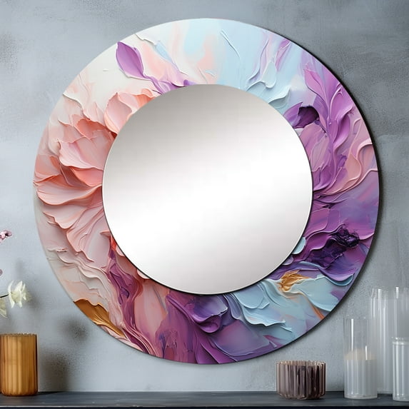 Designart "Whirling Dream " Abstract Spirals Rund Mirror For Wall Decor - Large Pink Round Printed Mirror - Modern Round Mirror 29" x 29" Inch