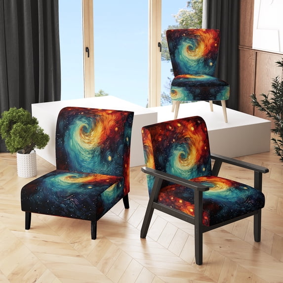 Designart "Whirling Kaleidoscope Colorful Storm I" Multi-Color Abstract Upholstered Accent Chair - Traditional Arm Chair For Bedroom