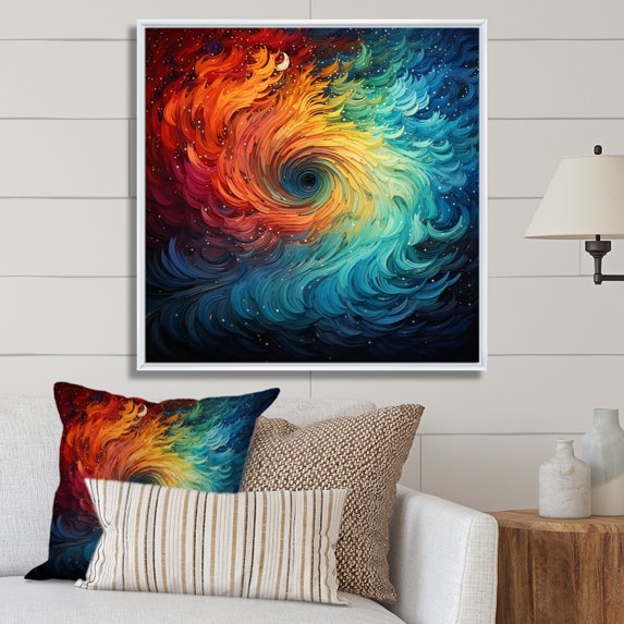 Designart "Whirling Kaleidoscope Colorful Storm II" Abstract Floater Framed Wall Art Living Room