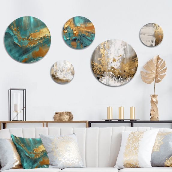 Designart "Whirling Waves V" Abstract Painting Metal Wall Art Set of 5 Piece