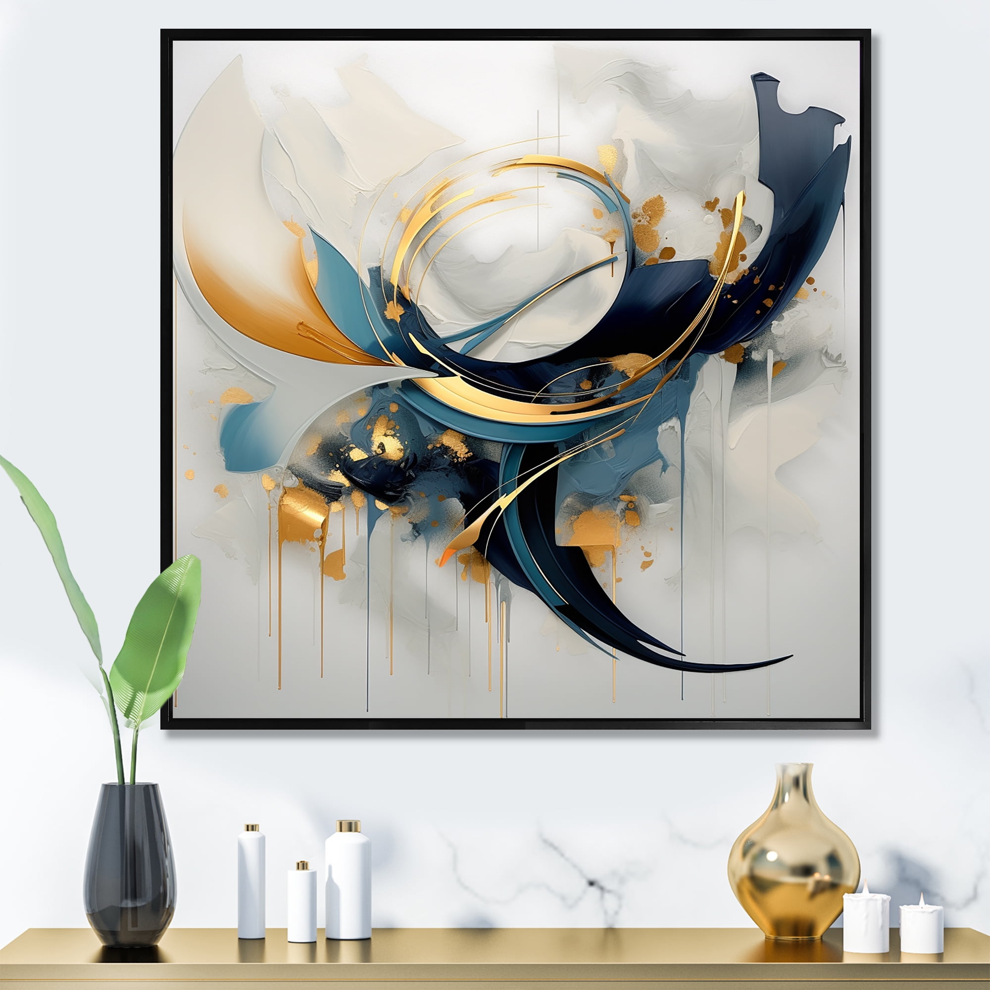 Designart "Whirls of Serenity in Golden Blue Abstract I" Abstract