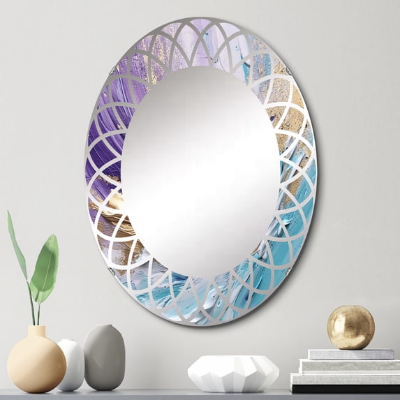 Designart "Whirls with a Twist I" Abstract Spirals Round Wall Mirror - Modern Oval Printed Decorative Oversized Mirror - Multiple Color Options