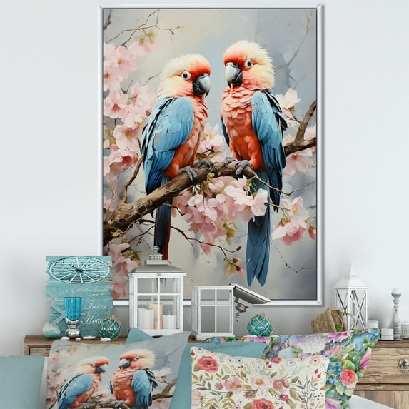 Designart "Whispered Tropical Secrets By A Parrot" Parrot Floater Framed Canvas Wall Art