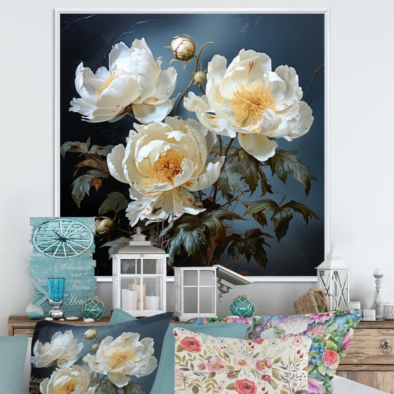 Designart "Whispering Beige Peonies V" Peonies Floater Framed Canvas Prints