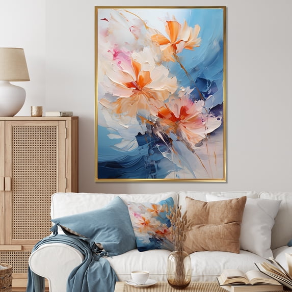 Designart "Whispering Breeze In Beige And Blue" Abstract Impressionism Floater Framed Canvas Prints