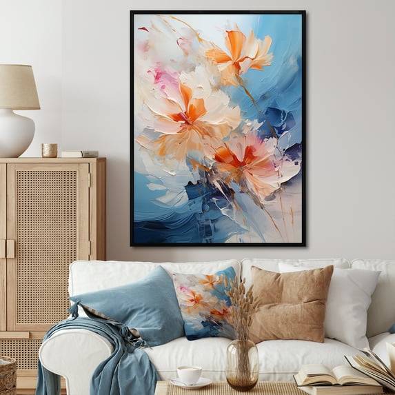 Designart "Whispering Breeze In Beige And Blue" Abstract Impressionism Floater Framed Canvas Prints