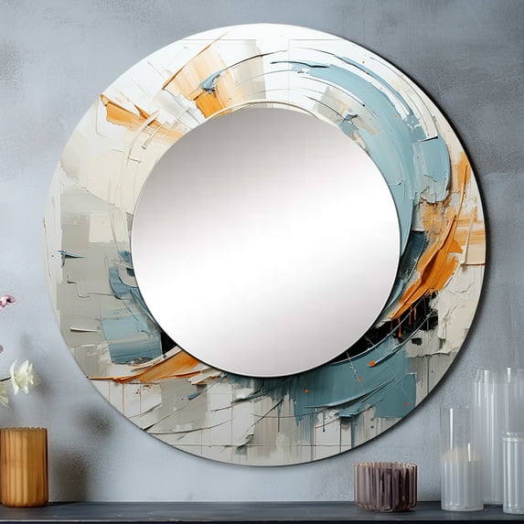 Designart "Whispering Flow" Abstract Spirals Rund Mirror For Wall Decor - Large Yellow Round Print Mirror - Round Modern Mirror 29" x 29" Inch - Wall Mounted Round Large Mirror