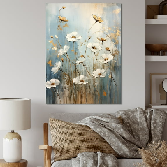 Designart "Whispering Gardens Of Beige Wildflowers I" Wildflowers Wall Art Living Room