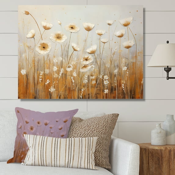 Designart "Whispering Gardens Of Beige Wildflowers II" Wildflowers Canvas Wall Art