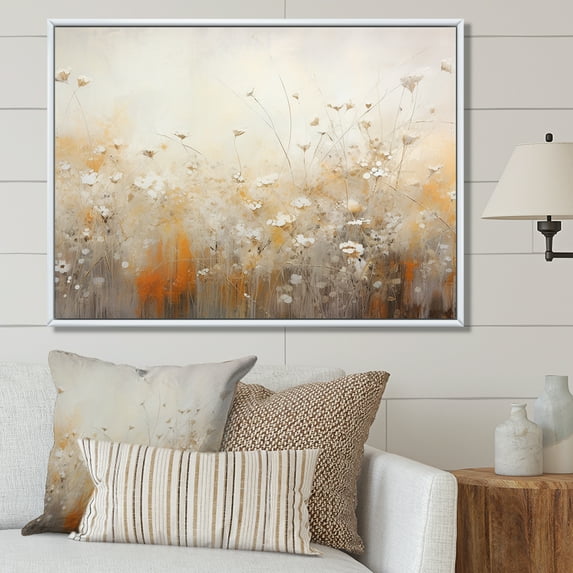 Designart "Whispering Gardens Of Beige Wildflowers V" Wildflowers Floater Framed Canvas Art Print
