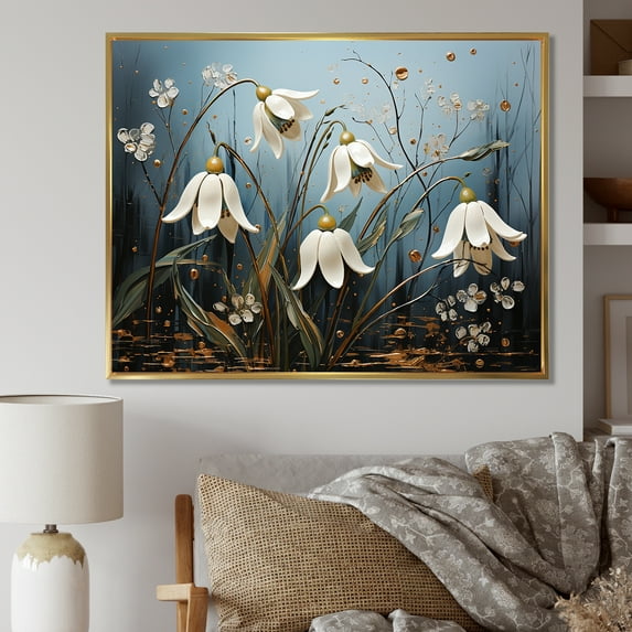 Designart "Whispering Moonlit Snowdrops III" Snowdrops Floater Framed Canvas Prints