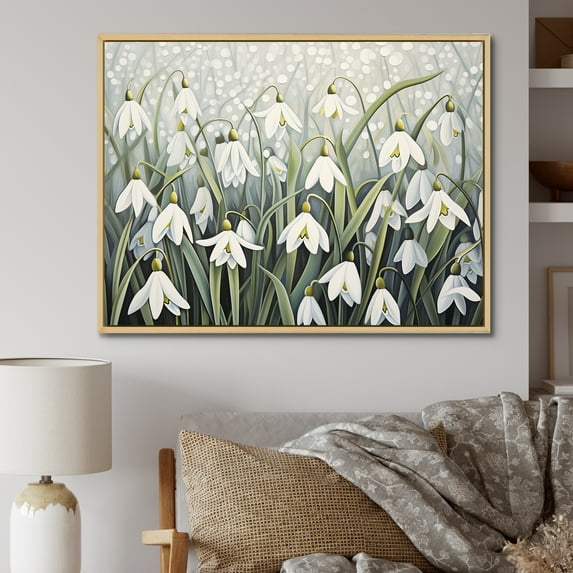 Designart "Whispering Moonlit Snowdrops" Snowdrops Floater Framed Wall Art Prints