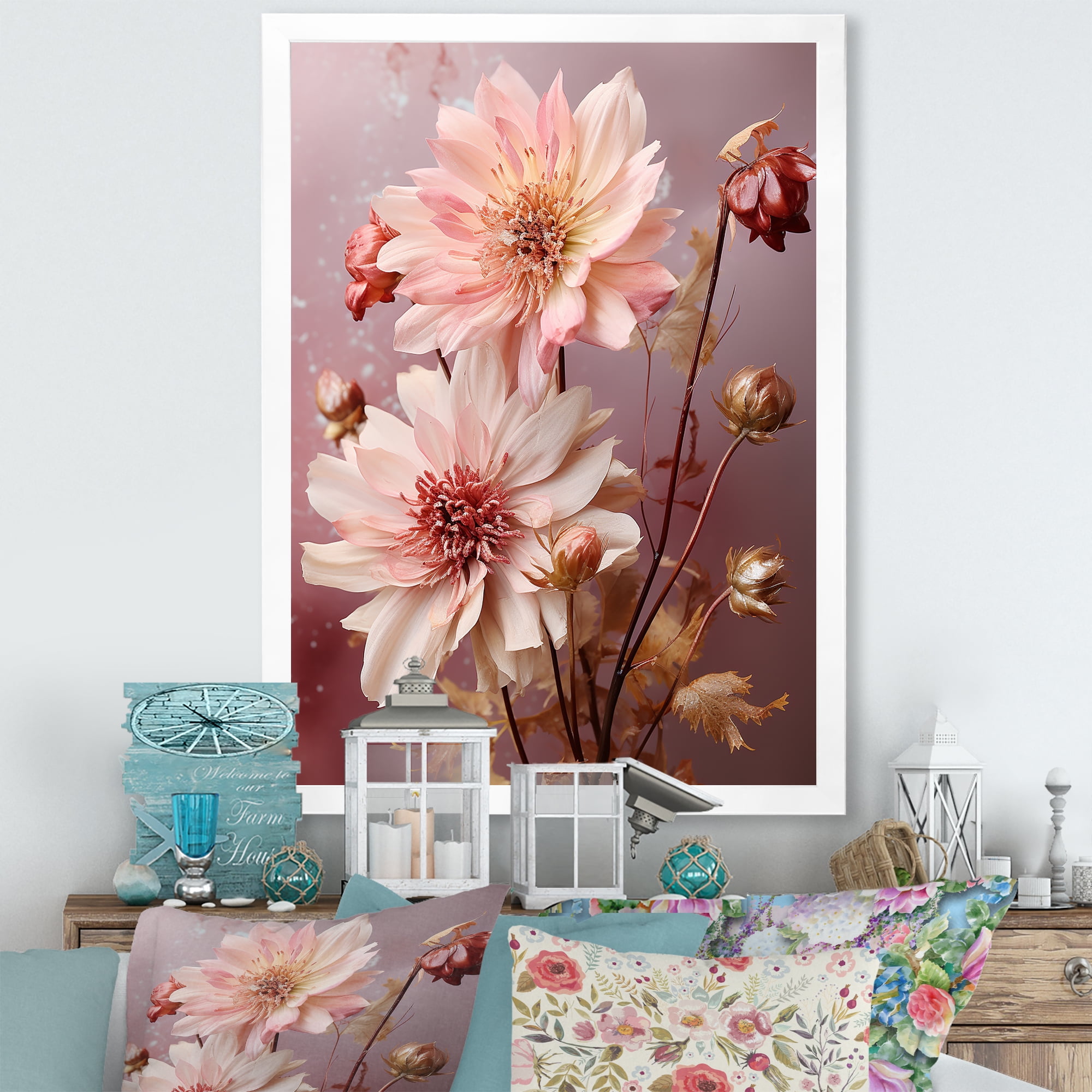 Designart "Whispering Pink Fall Petals" Floral Framed Wall Art