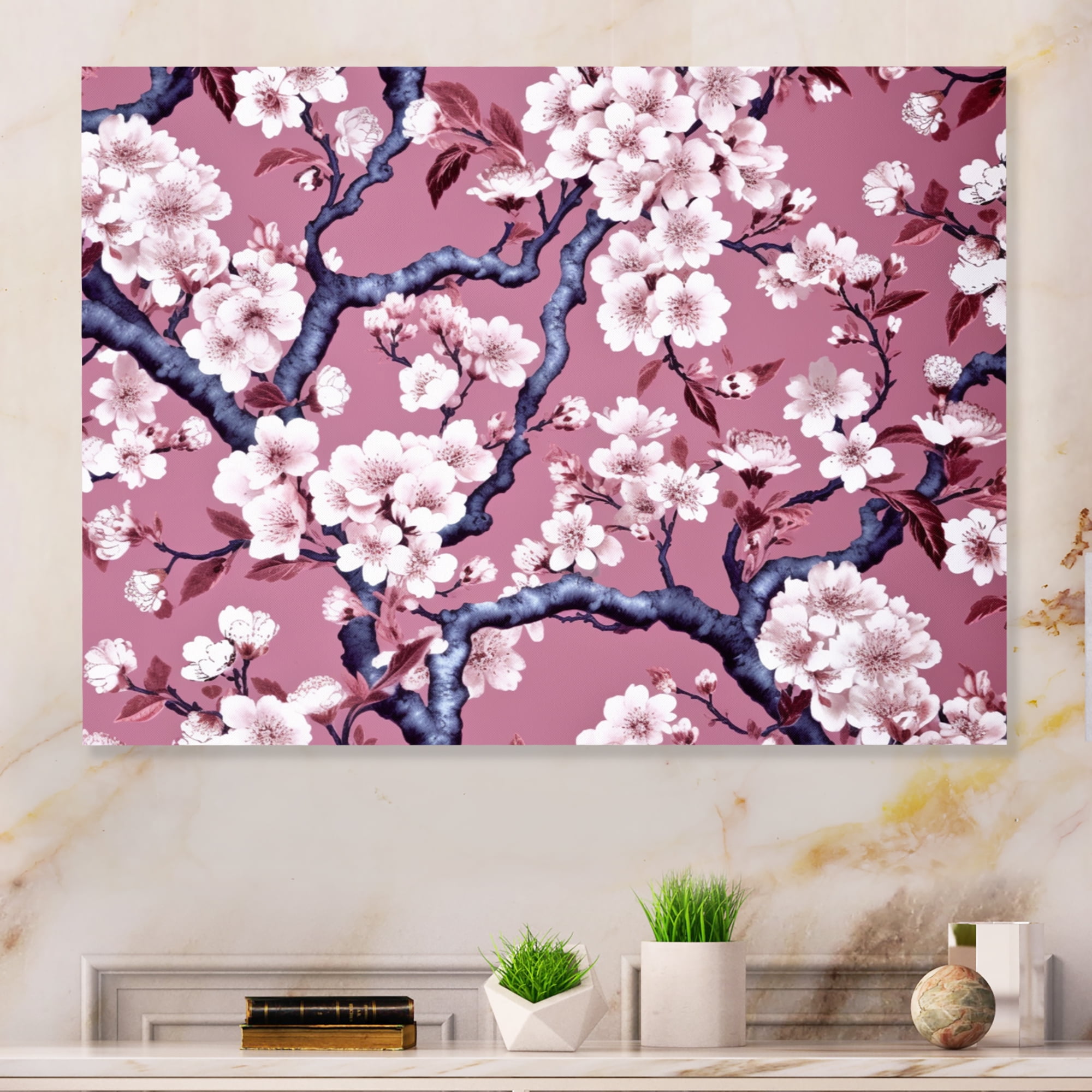 Designart "Whispering Sakura Blossoms I" Cherry Blossom Metal Wall Art
