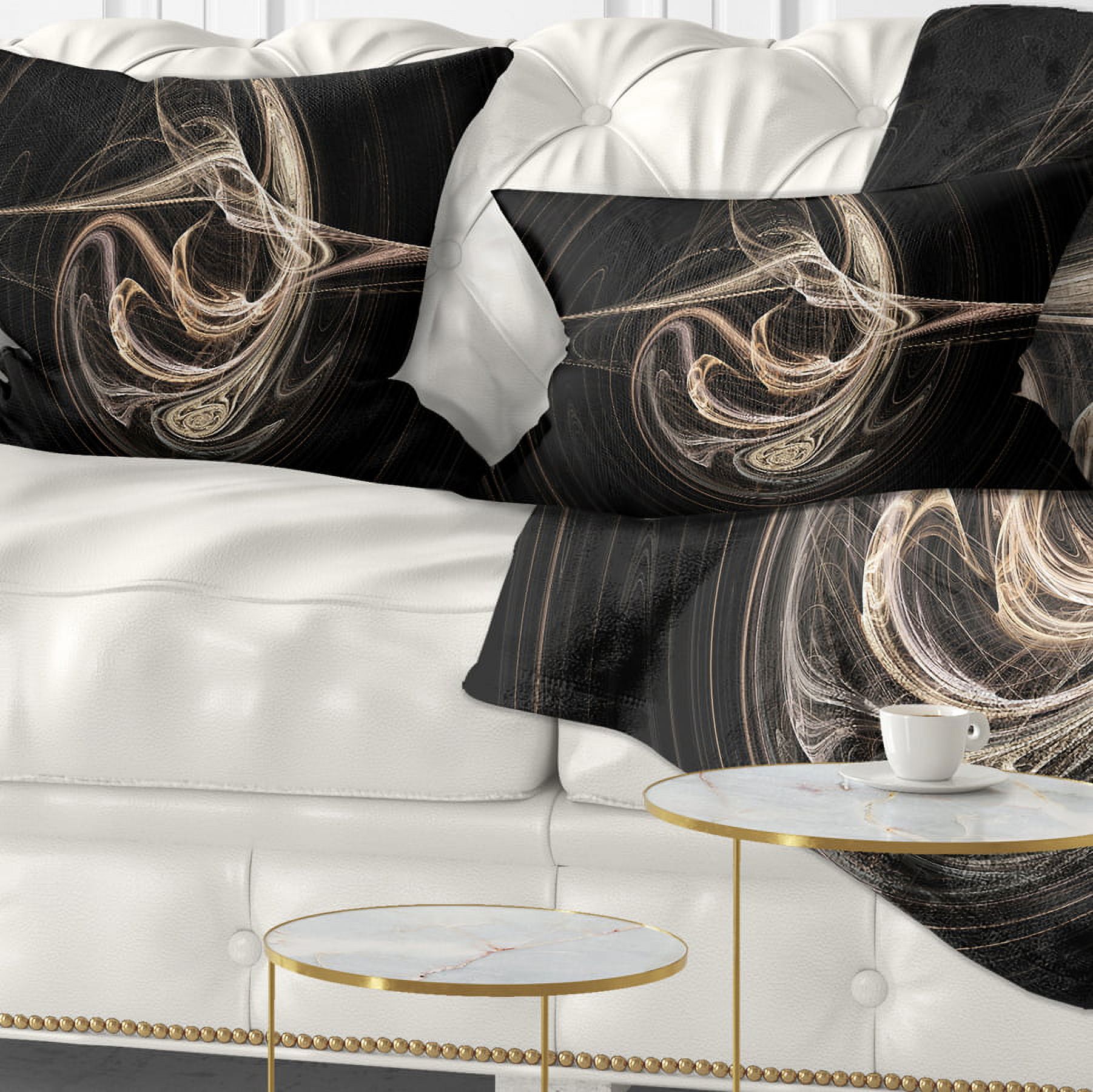 Designart White Abstract Fractal Design in Black - Abstract Throw Pillow - 12x20