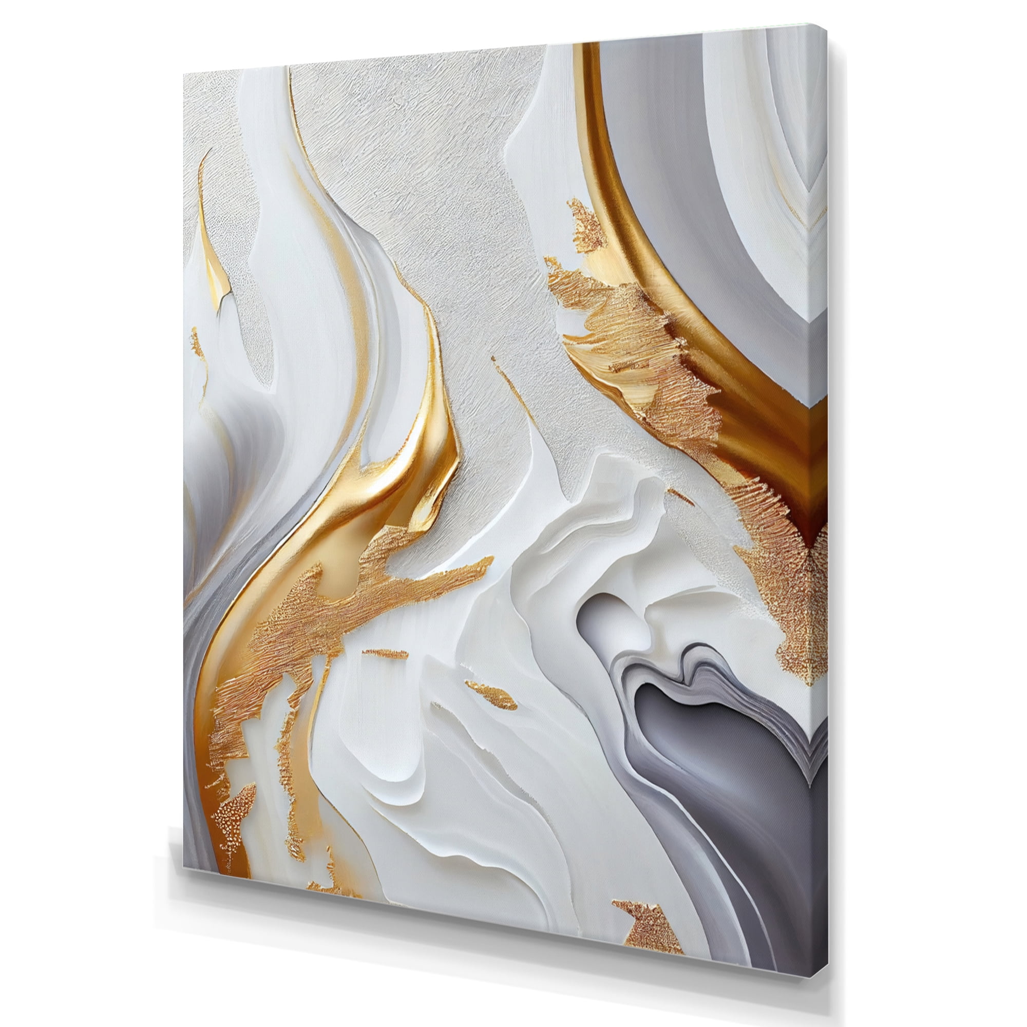 Designart White And Gold Marble Abstract I Canvas Wall Art