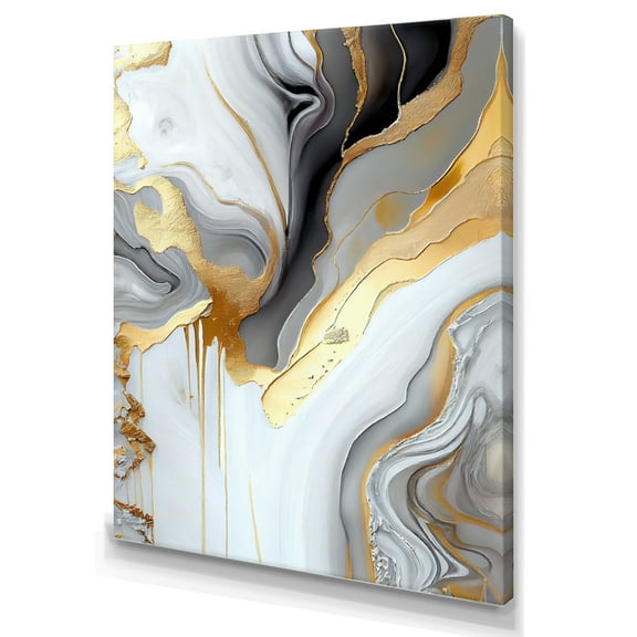 Designart White And Gold Marble Abstract II Canvas Wall Art