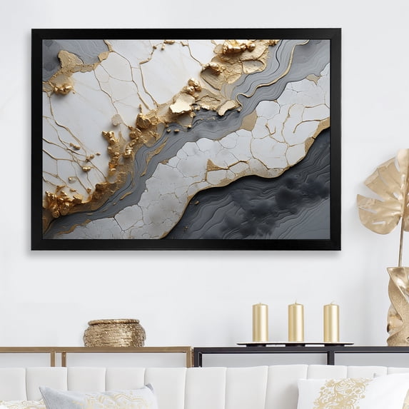 Designart "White And Gold Pottery In Minimalist Style" Abstract Spirals Picture Framed Canvas Wall Art