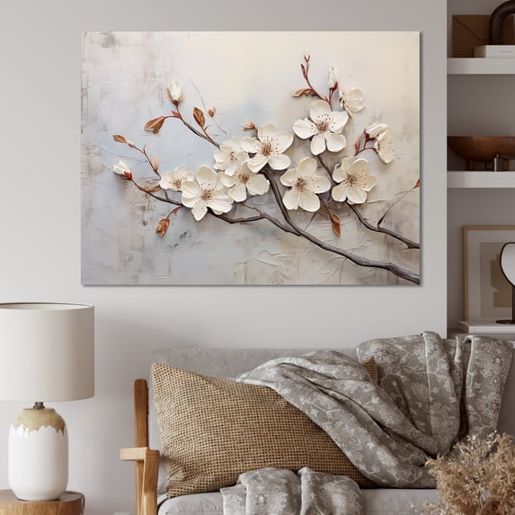 Designart "White Apple Blossom Minimalism" Apple Blossom Wall Art Prints