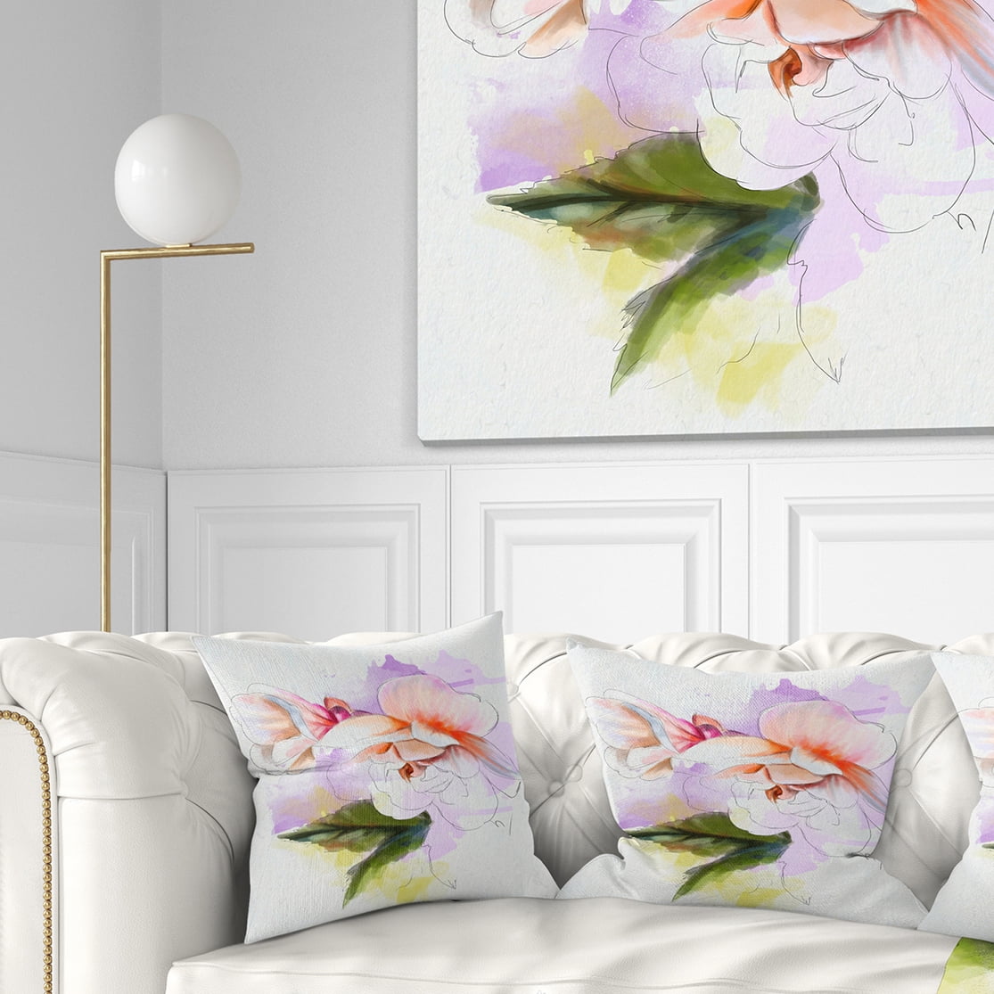 Designart White Begonia Flower Watercolor - Floral Throw Pillow - 18x18