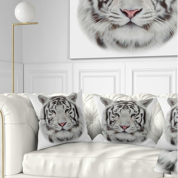 Designart White Bengal Tiger - Animal Throw Pillow - 16x16