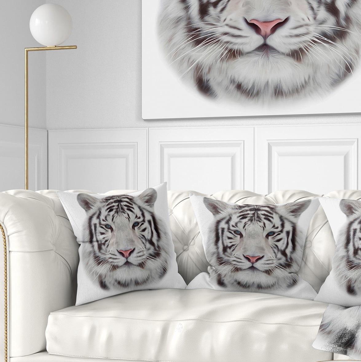 Designart White Bengal Tiger - Animal Throw Pillow - 18x18