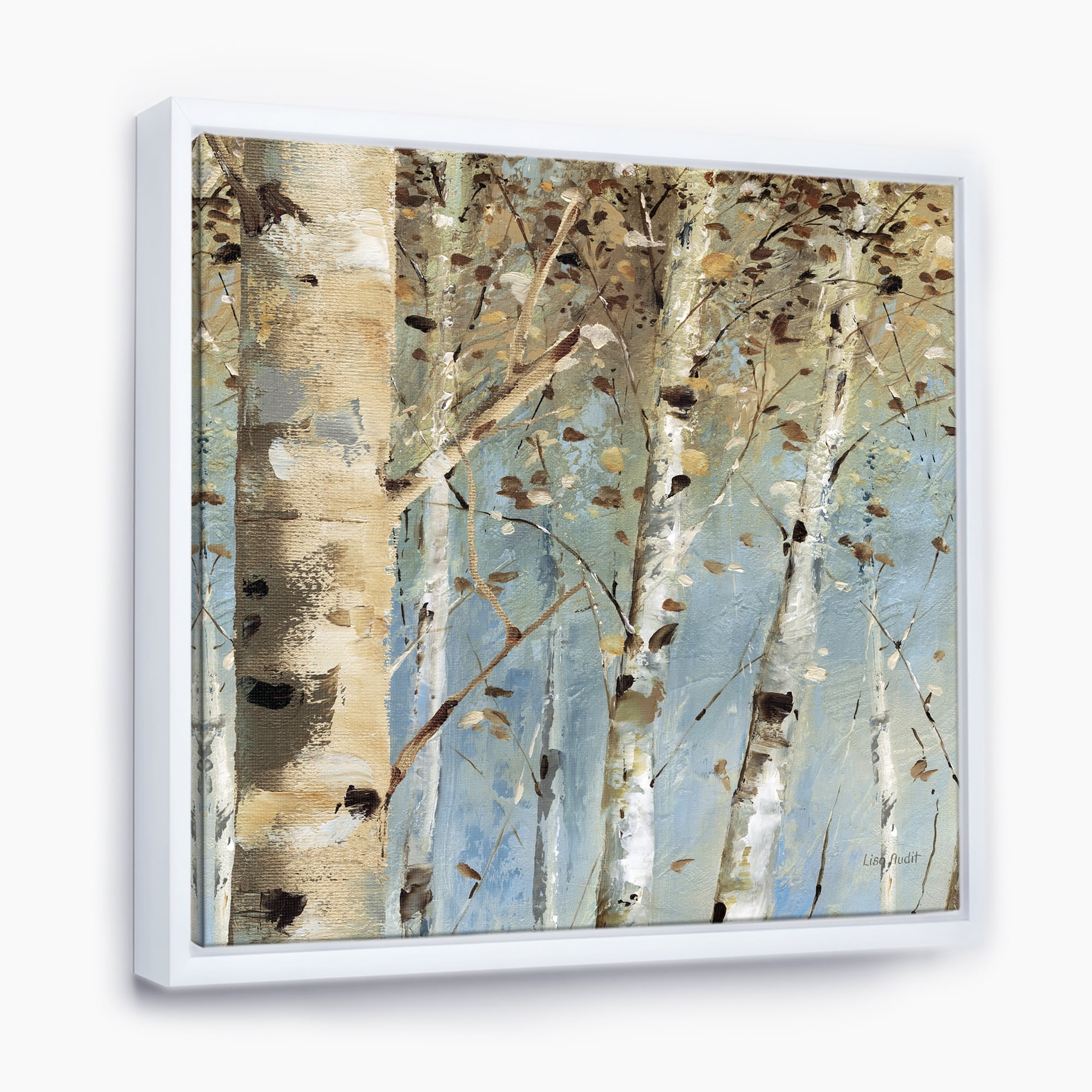 White Birch Forest Landscape Canvas Print with Floating Frame