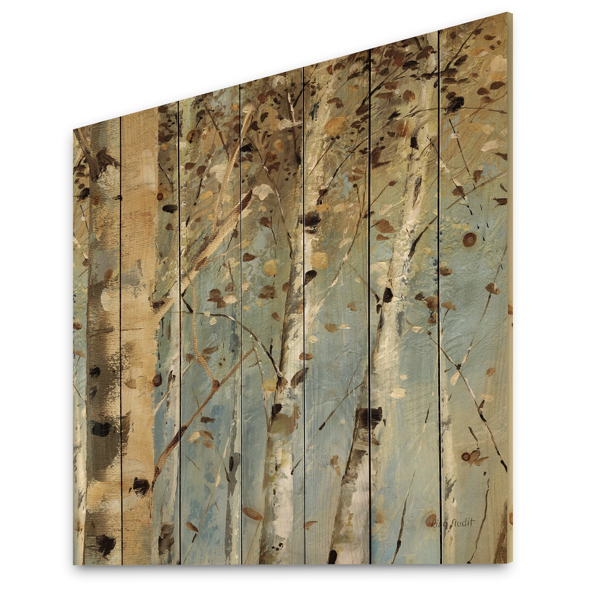 Designart 'White Birch Tree Forest I' Modern Farmhouse Print on Natural Pine Wood