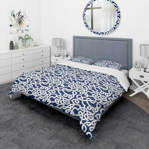 Designart 'White & Blue Abstract Pattern' Mid-Century Modern Duvet Cover Set